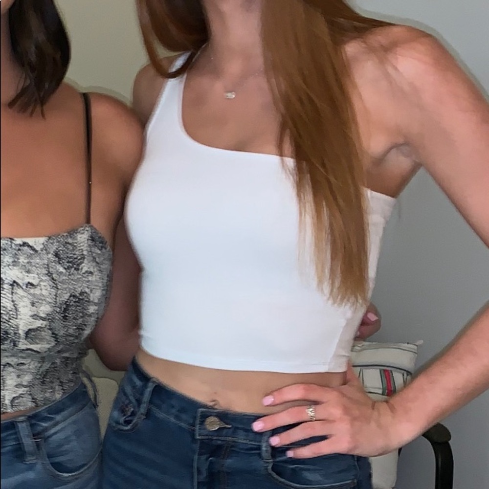 Garage one shoulder crop top